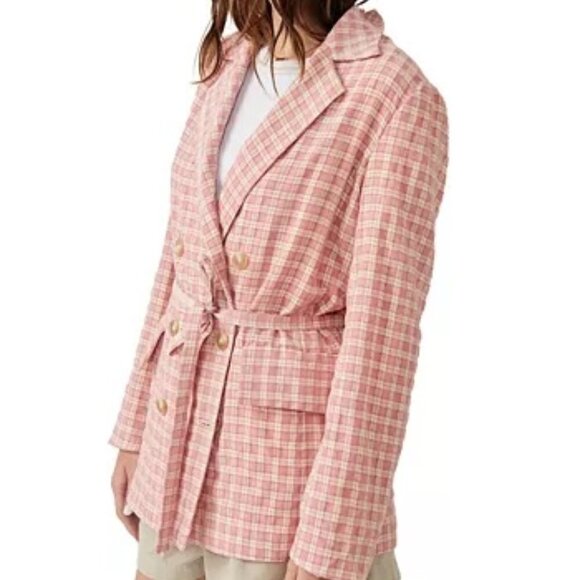 Free People Olivia Pink Gingham Blazer NWT - Picture 8 of 15